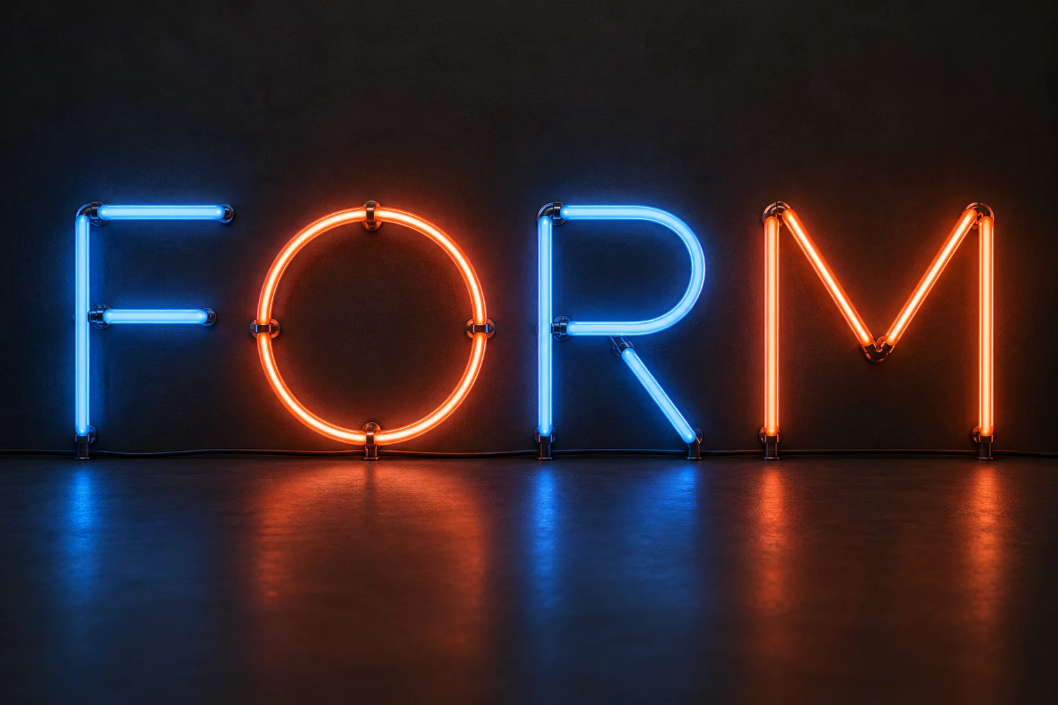 FORM in cobalt and vermilion neon tubes